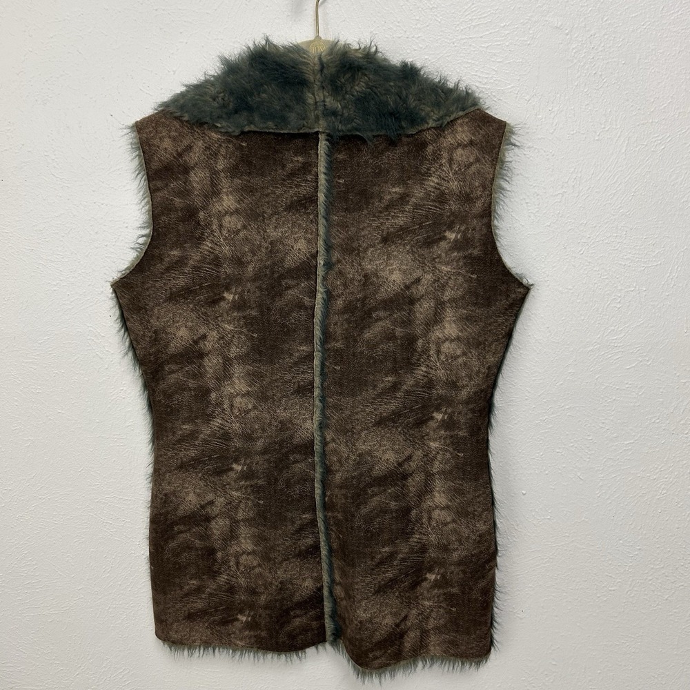 Vintage Y2K Paparazzi Brown Faux Fur Vest Western Hippie Waist Coat Sz M Button - Picture 5 of 9